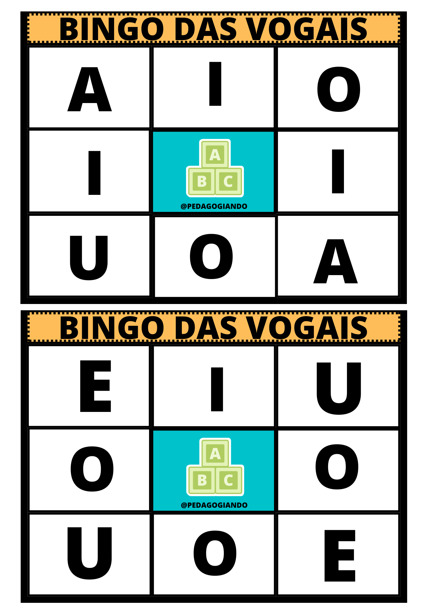 Bingo das vogais – Lojinha do Professor