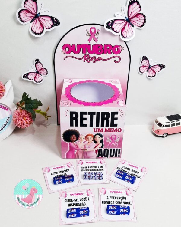 caixa mimo outubro rosa,outubro rosa, painel outubro rosa, kit outubro rosa, câncer de mama, juntas pela vida, um toque , toque de vida , campanha outubro rosa
