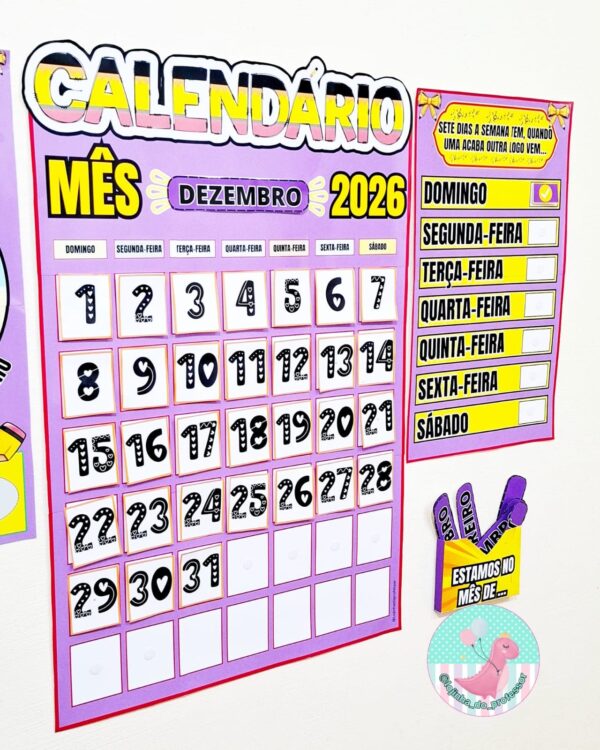 calendário escolar, calendário 2026, calendário pedagógico, calendário para sala de aula, calendário educativo, calendário ilustrado, calendário infantil, calendário para professores, calendário anual escolar, calendário mensal escolar, dias da semana cartaz, dias da semana educativo, como está o tempo painel, painel do tempo escolar, calendário com estações do ano, calendário interativo sala de aula, calendário imprimível A4, material pedagógico calendário, rotina escolar calendário, calendário para educação infantil