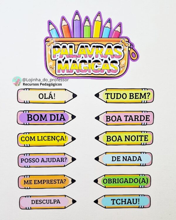 Painel Educativo 12 Palavras Mágicas – Tema Lápis