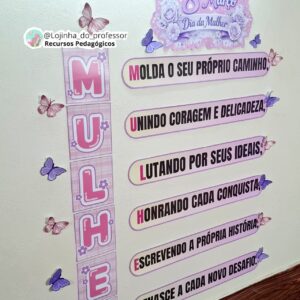 Painel Acróstico Sua História Dia da Mulher para mural escolar 1,80x1,50m