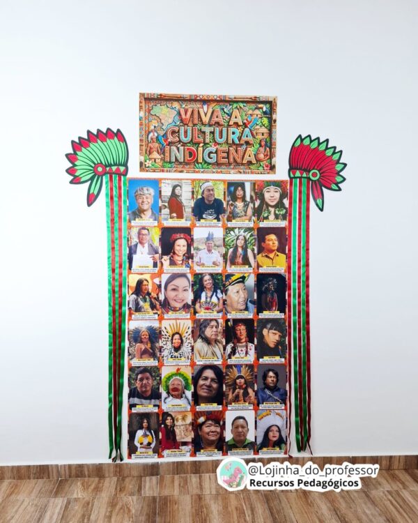 Mural Viva a Cultura Indígena Painel para Foto Escolar