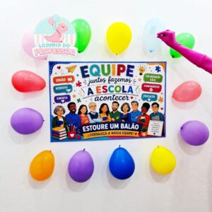 Material digital em PDF com painel, 30 frases para balões e dinâmica de integração para professores e equipes escolares.